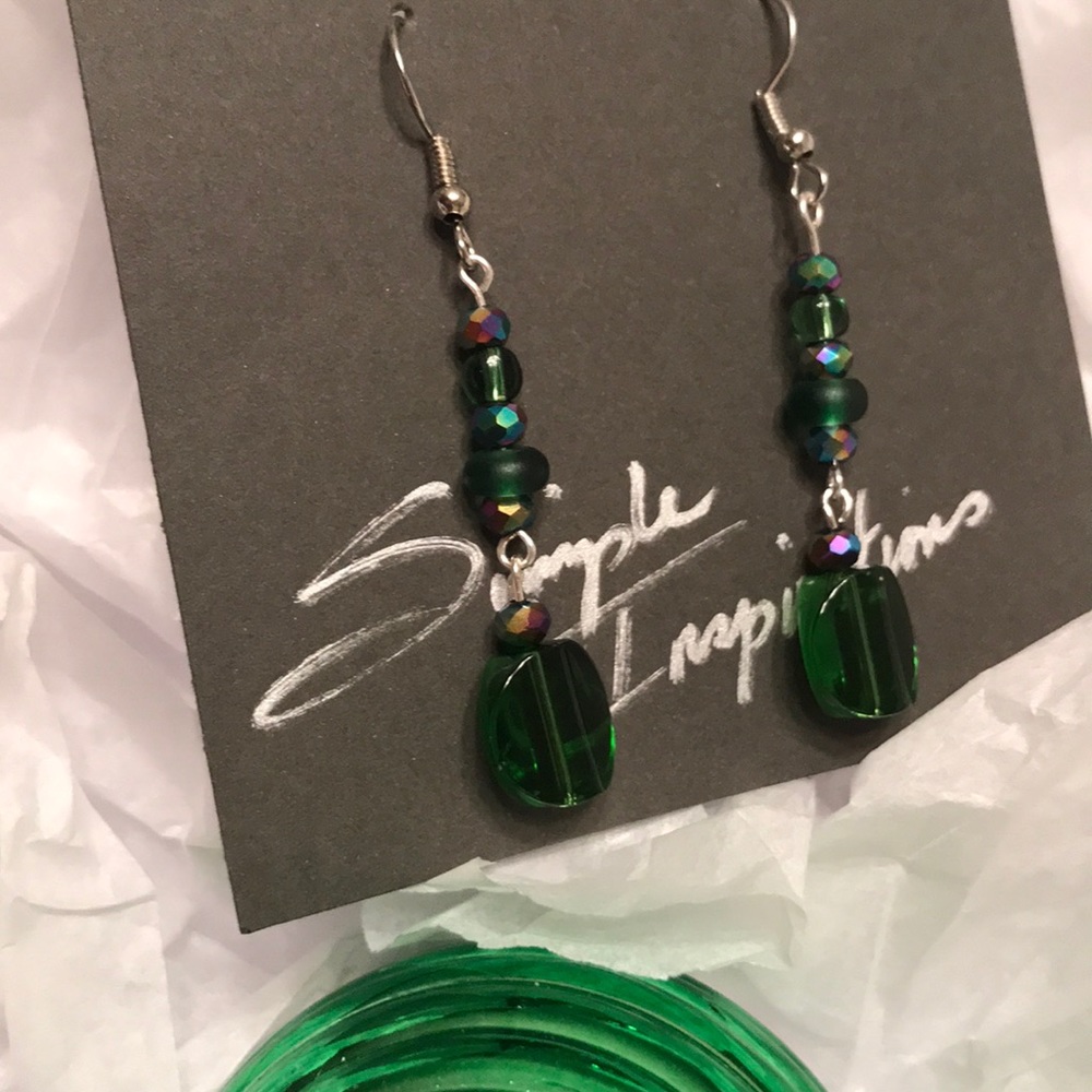 Green dangle earrings